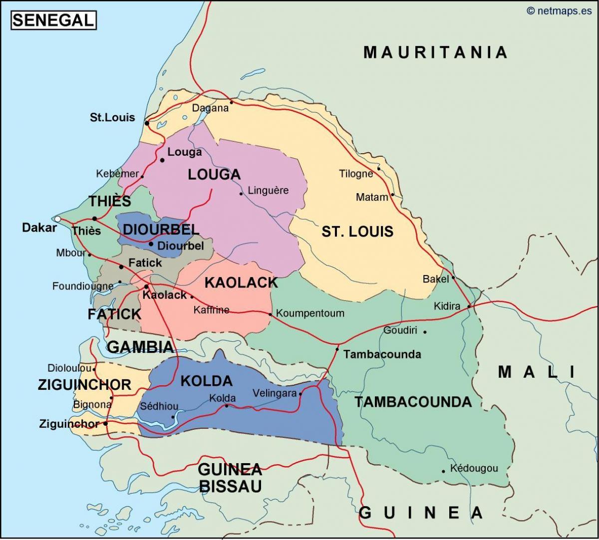 kort af Senegal landi