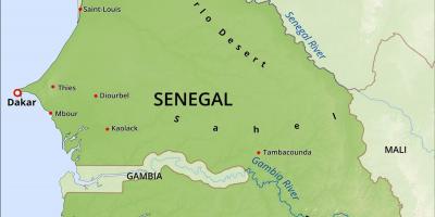 Kort af líkamlega kort af Senegal